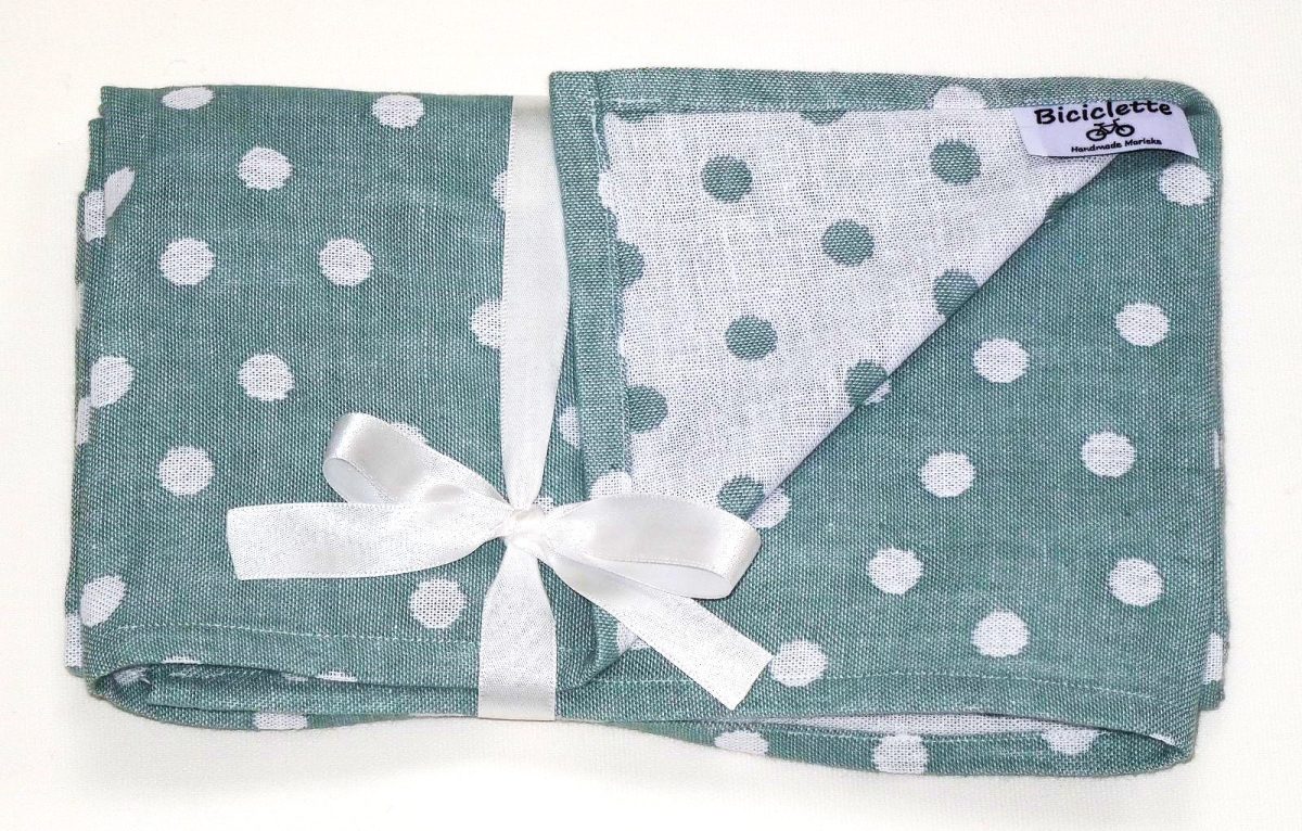 Biciclette Jacquard doubleface dots donker mint met wit (dubbelzijdige mousseline katoen)